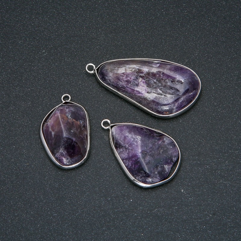 Natural Amethyst Pendant in a Silver-Tone Setting, 42x20mm+