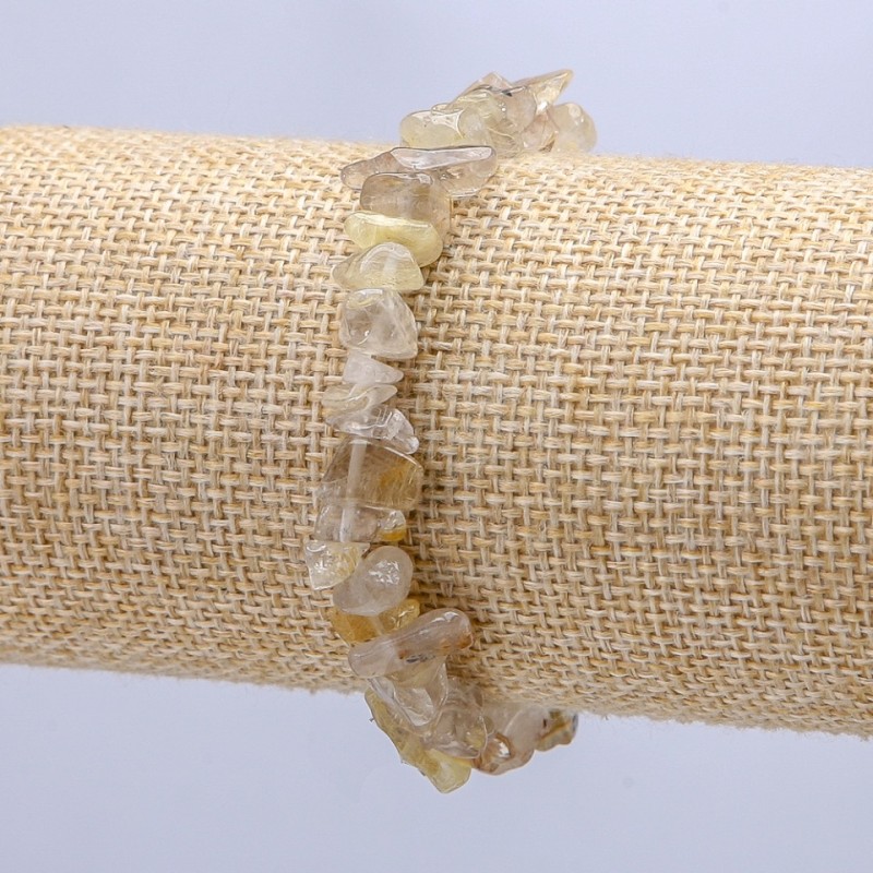 Natural Stone Bracelet, Rutilated Quartz Chips, 7mm+