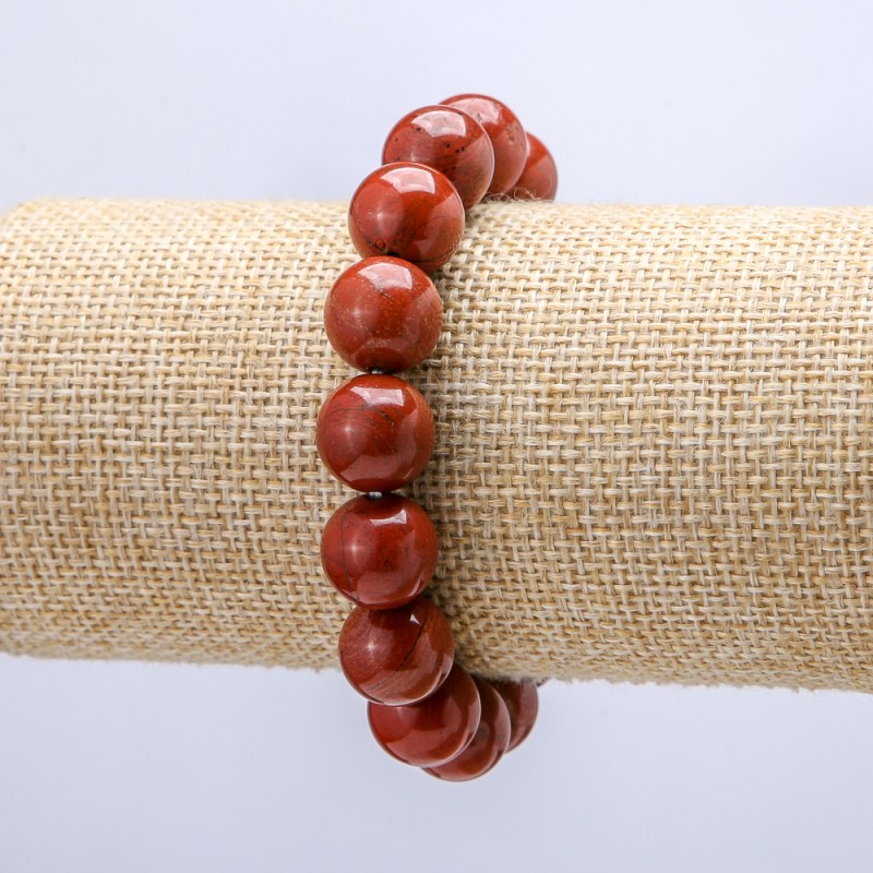 Red Jasper Natural Stone Bracelet, Smooth Round Beads, 12mm+