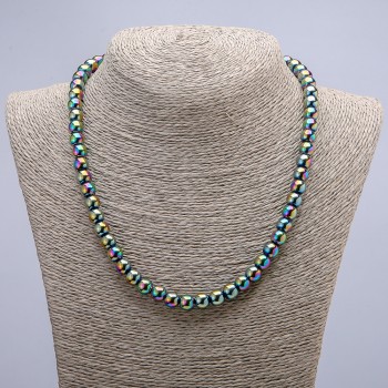 Hematite Necklace, Gasoline-Coated Smooth Round Beads, 8mm +/-, 45cm+