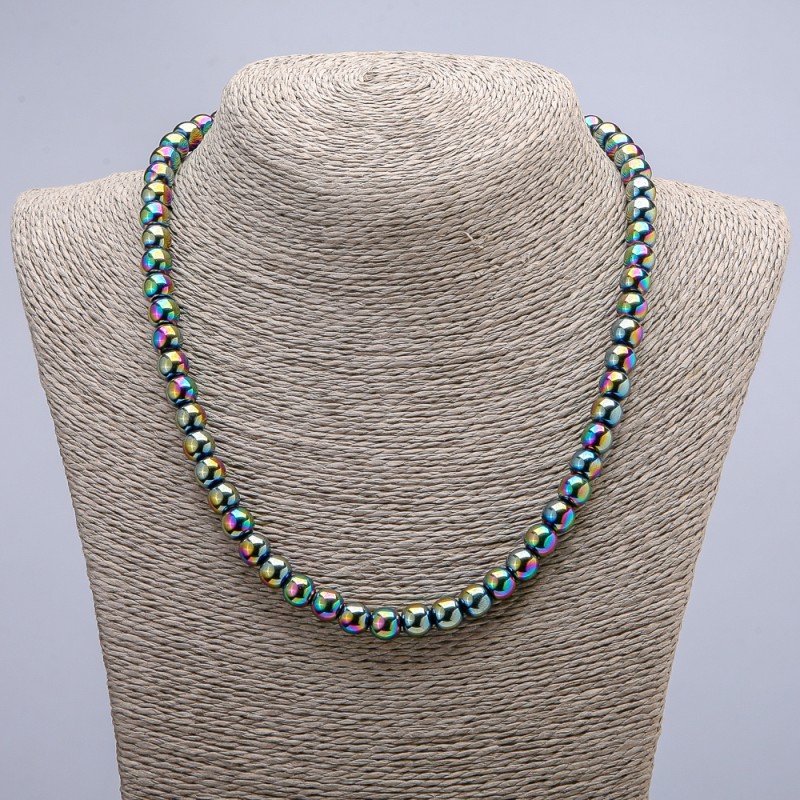 Hematite Necklace, Gasoline-Coated Smooth Round Beads, 8mm +/-, 45cm+