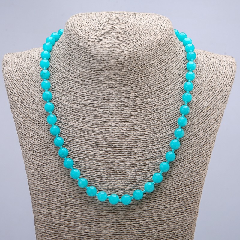 Aquamarine Natural Stone Necklace, Smooth Round Beads, 8mm +/-, 45cm