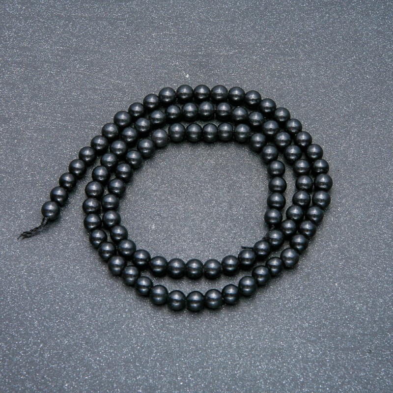 Shungite Natural Stone Smooth Round Beads on a Strand, 4-5mm Diameter +/-, 39cm Length +