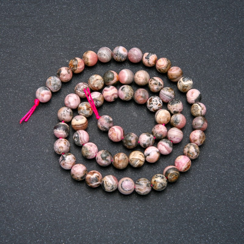 Beads on a Thread, Natural Rhodochrosite Stone, Smooth Round, Diameter 6mm +/-, Length 39cm