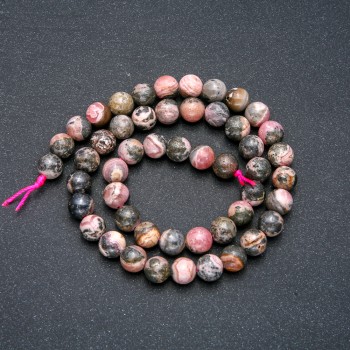 Beads on a Thread, Natural Rhodochrosite Stone, Smooth Round, Diameter 8.5mm +/-, Length 39cm