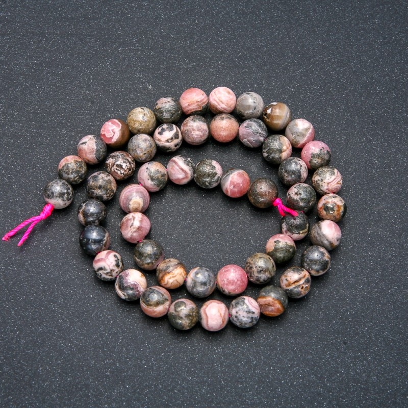 Beads on a Thread, Natural Rhodochrosite Stone, Smooth Round, Diameter 8.5mm +/-, Length 39cm