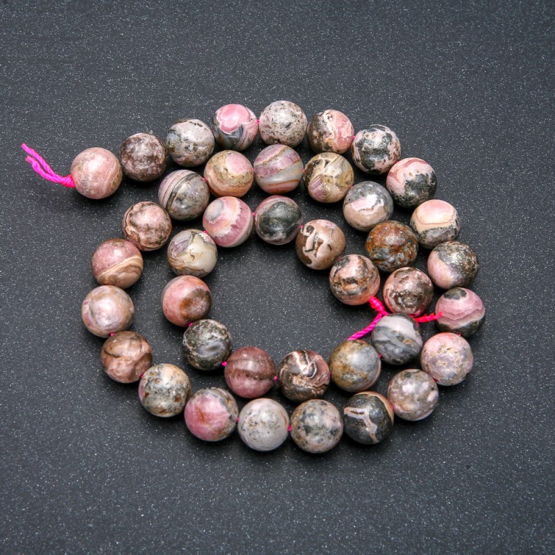 Beads on a Thread, Natural Rhodochrosite Stone, Smooth Round, 10mm Diameter +/-, Length 39cm
