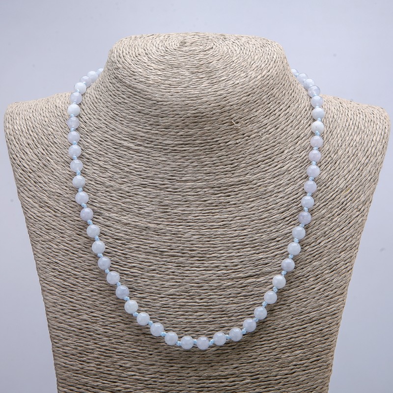 Necklace with Natural Aquamarine, Smooth Round, Diameter 6mm (+/-), Length 46cm+