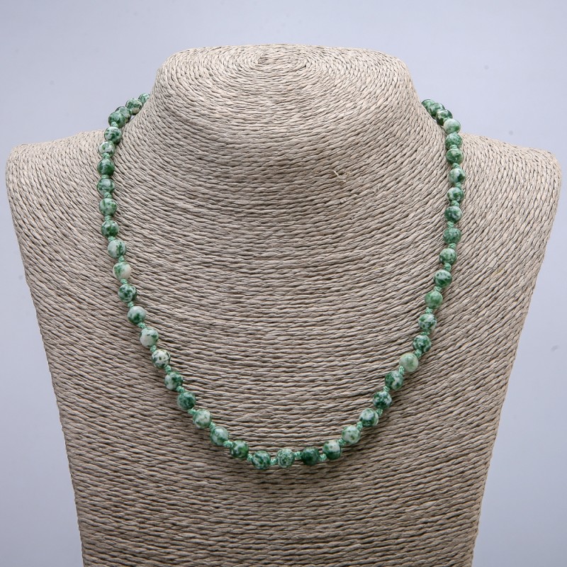 Necklace with Natural Moss Agate, Smooth Round, Diameter 6mm (+/-), Length 53-55cm+