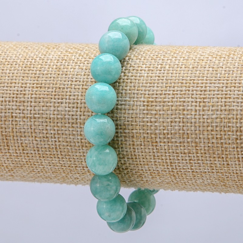 Bracelet on Elastic Band, Natural Amazonite Stone, Diameter 10mm+/-, Length 18cm+