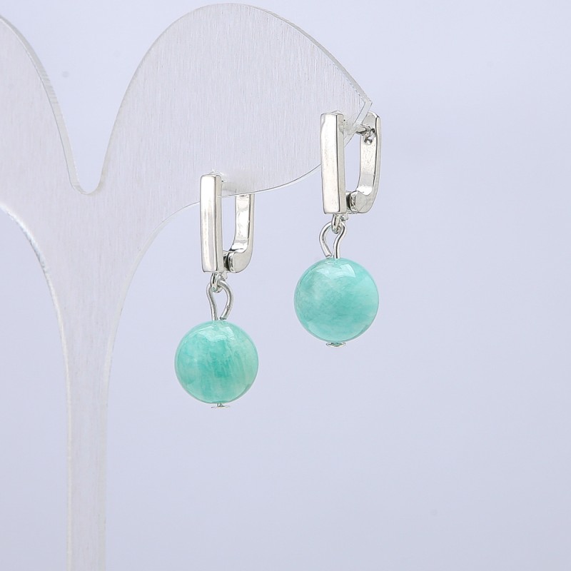 Jadeite Natural Stone Earrings, 10mm Diameter, 28cm Length +