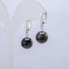 Silver Sheen Obsidian Earrings, diameter 12mm, length 30mm+