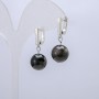 Silver Sheen Obsidian Earrings, diameter 12mm, length 30mm+