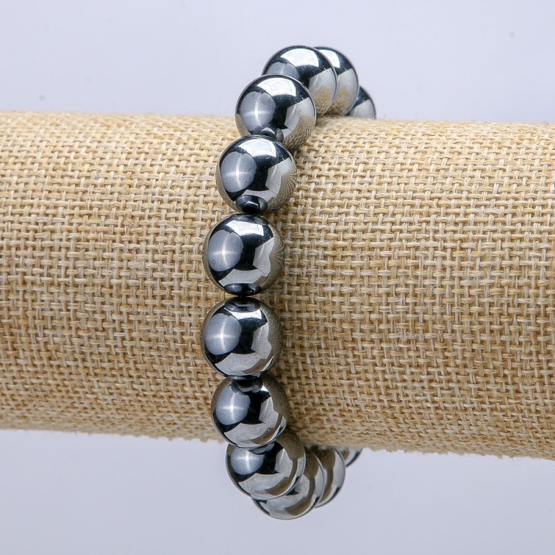 Terahertz Natural Stone Bracelet on Elastic, 12mm Diameter, 18cm Length +