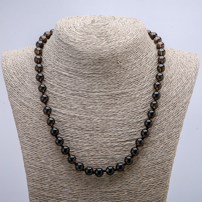 Smoky Quartz Smooth Round Bead Necklace, 8mm Diameter, 46cm Length +