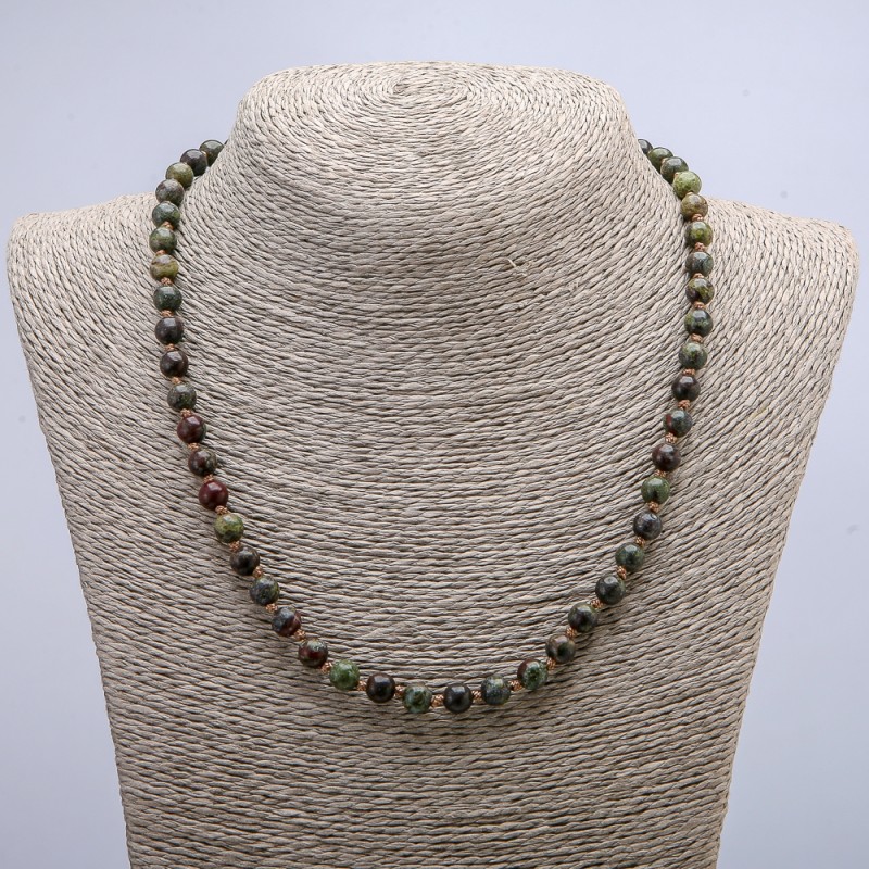 Dragon Blood Jasper Smooth Round Bead Necklace, 6mm Diameter, 46cm Length +