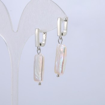 Natural Baroque Pearl Earrings, Diameter 17x10mm, Length 37mm +/-, Gasoline Sheen