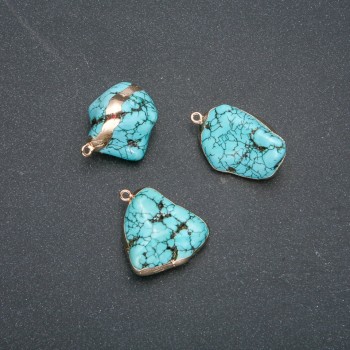 Turquoise (Howlite) Pendant in Gold-Tone Setting 36x20mm +