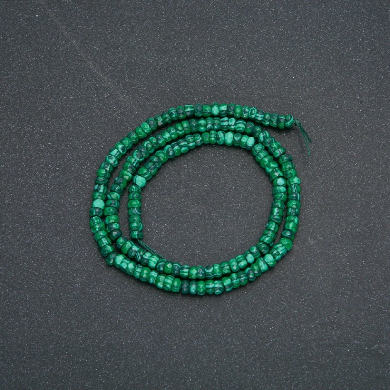 Natural Malachite (Pressed) Faceted Rondelle Beads Strand, 4x2.5mm Diameter, 39cm Length +