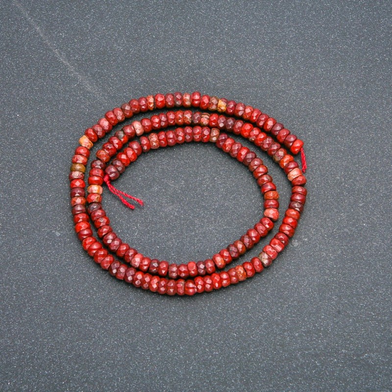 Natural Red Jasper Stone Strand, Faceted Rondelle, Diameter 4x2.5mm, Length 39cm +