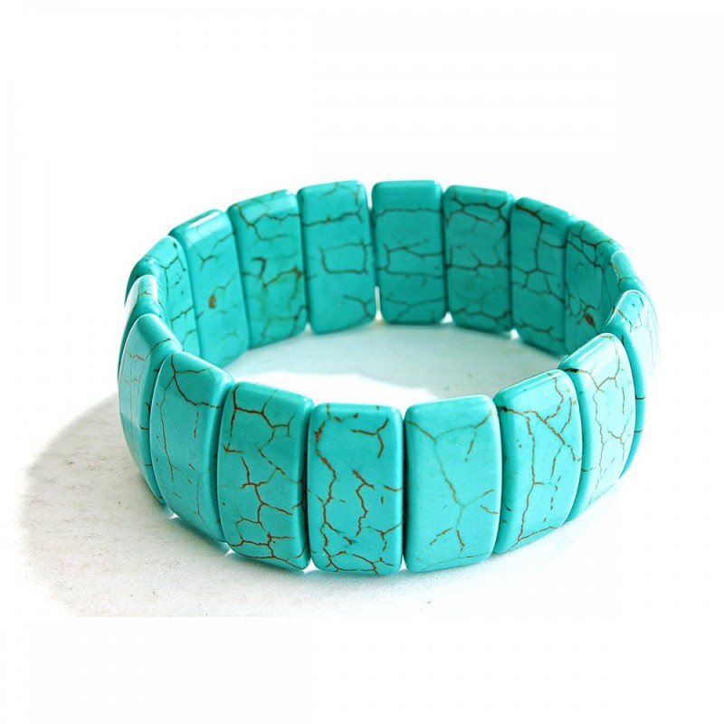 Elastic Bracelet, Turquoise (Synthetic) Smooth Rectangle, Diameter 21x10mm +