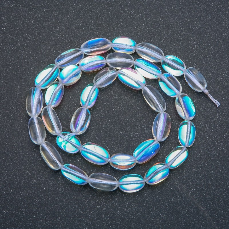 Opal Glass White Chameleon Beads on String, Tumbled, Diameter 12x8mm, Length 40cm +