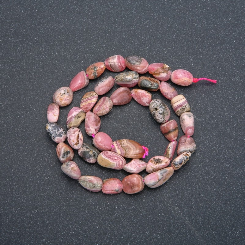 Natural Rhodochrosite Stone Beads on Thread, Tumbled, Diameter 8x10mm, Length 40cm +
