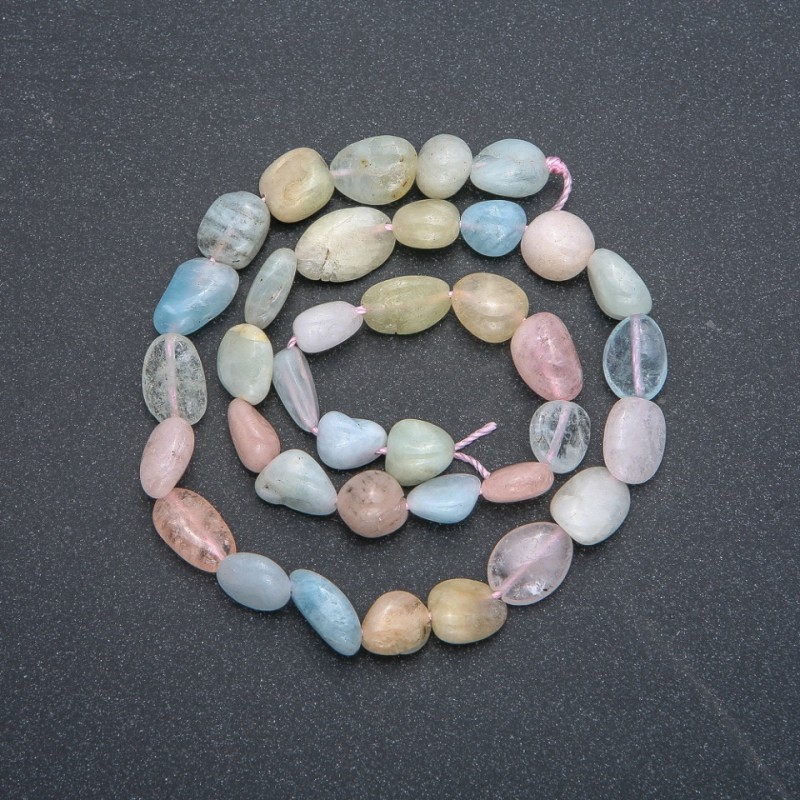 Natural Morganite Stone Beads on String, Round Tumbled, Diameter 9x12mm, Length 41cm +