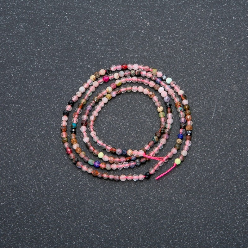 Strand Assorted Natural Stones Faceted Round Bead, diameter 2mm + -, length 39cm +