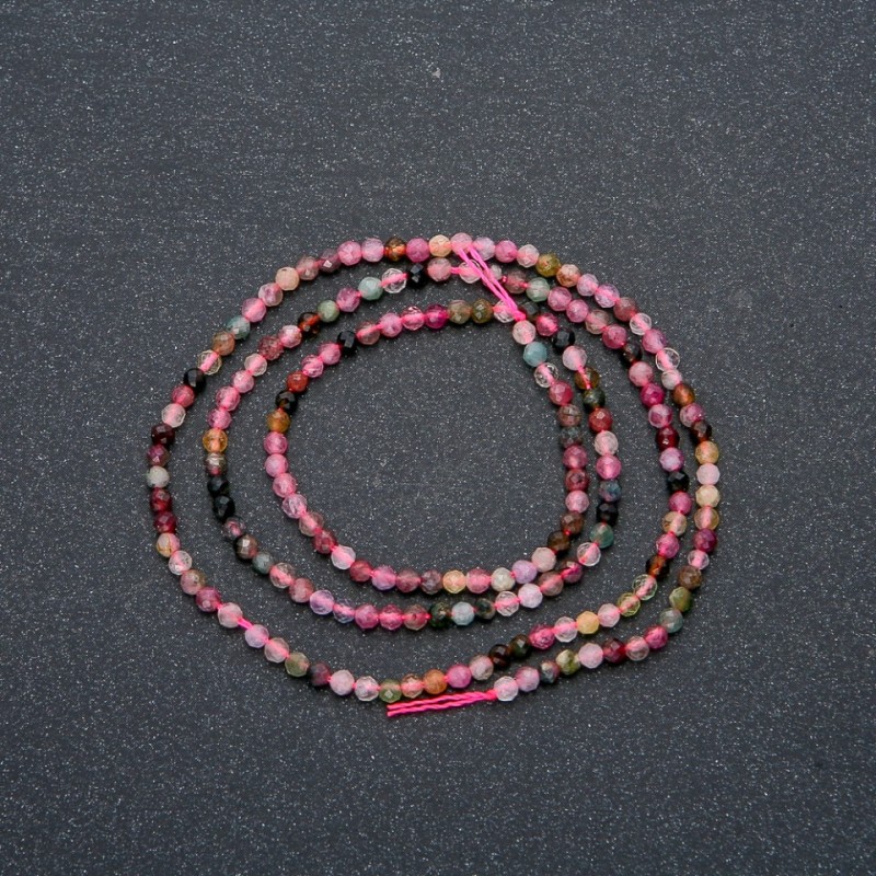 Strand Assorted Natural Stones Faceted Round Bead, diameter 2.5mm + -, length 40cm +
