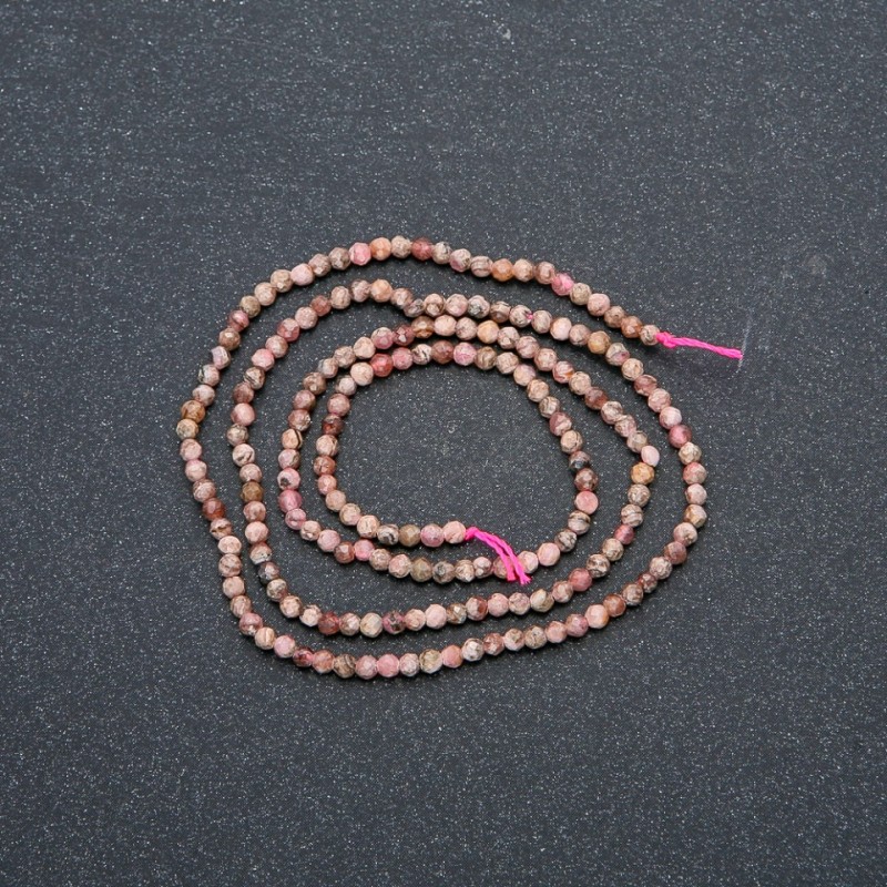 Strand Natural Stone Rhodochrosite Faceted Round Bead, diameter 2mm + -, length 40cm +