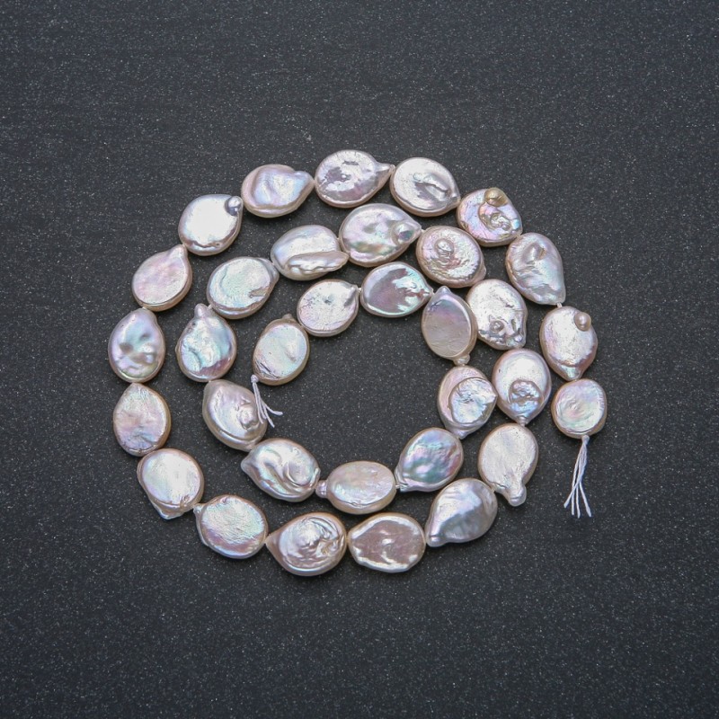 Natural Baroque Pearl Strand, diameter 12x9mm, length 41cm +/- with petrol sheen