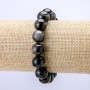 Bracelet Natural Stone Silver Obsidian Smooth Round Bead, diameter 12mm, length 18cm +