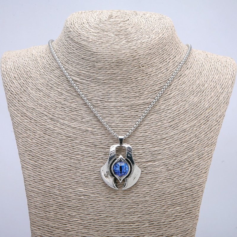 Pendant "Dragon Eye" in Setting 43x35mm on Chain, Length 70cm Silver-Tone Metal
