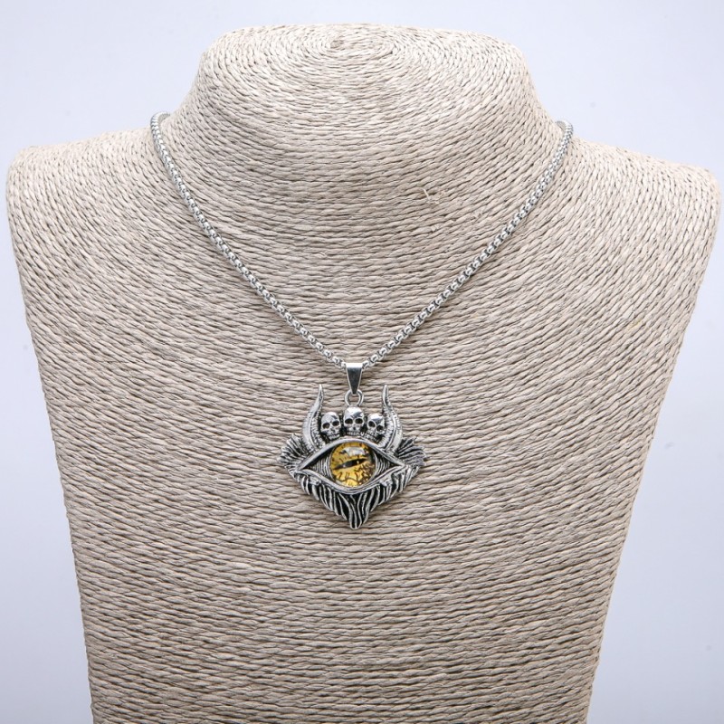 "Demon Eye" Pendant 45x40mm on Chain, Length 70cm +/- Silver-Tone Metal