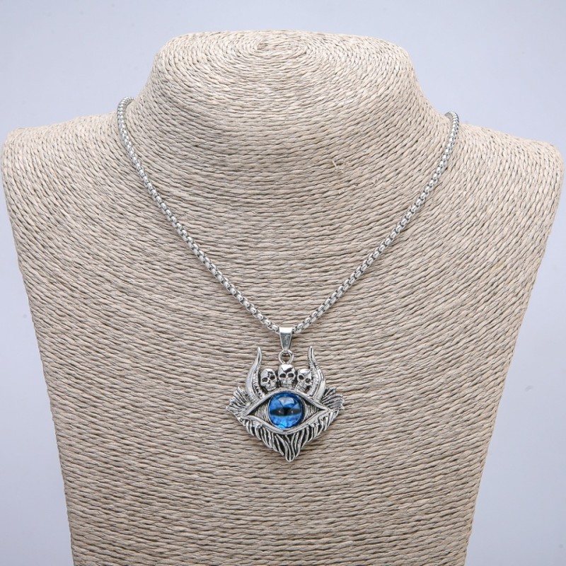 Pendant "Demon Eye" 45x40mm on a chain, 70cm length +/-, silver-tone metal