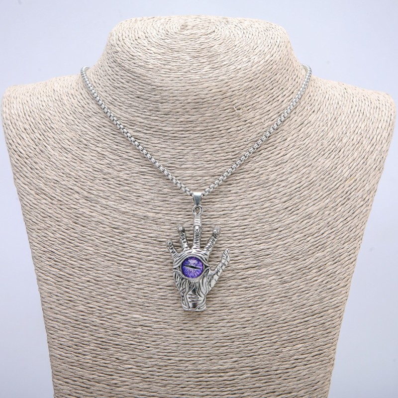 Pendant "Hand Dragon Eye" 55x30mm on a chain, 70cm length + A147: A191 +/-, silver-tone metal