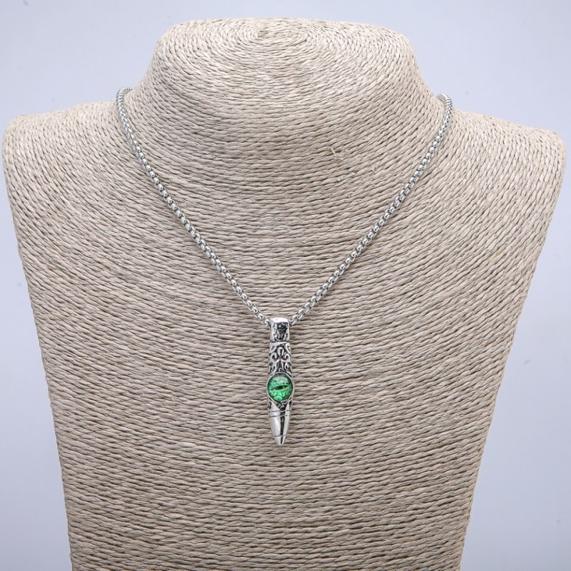 Pendant "Orb Dragon Eye" 45x10mm on a chain, 70cm length +/-, silver-tone metal