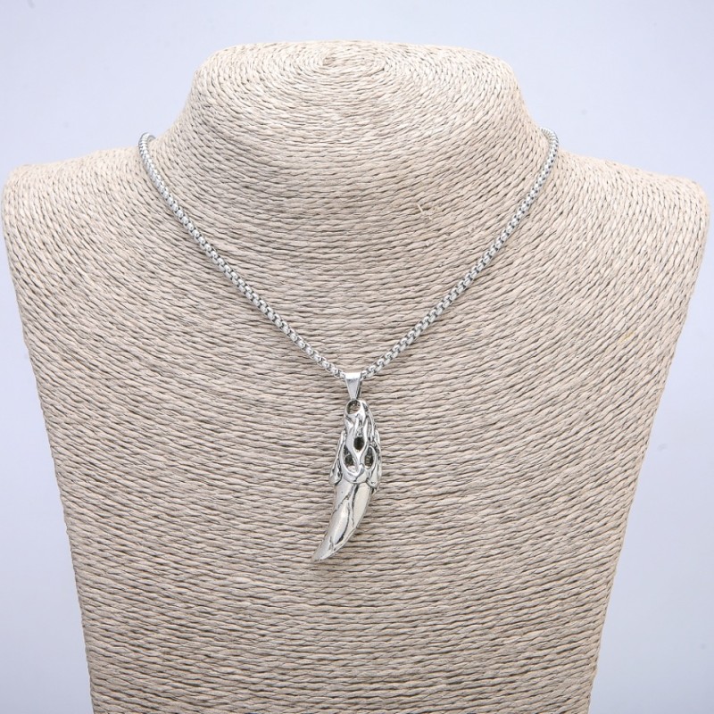 Pendant "Iron Fang" 47x13mm on a chain, 70cm length +/-, silver-tone metal