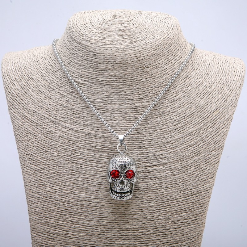Pendant "Skull" 50x23mm on a chain, 70cm length +/-, silver-tone metal