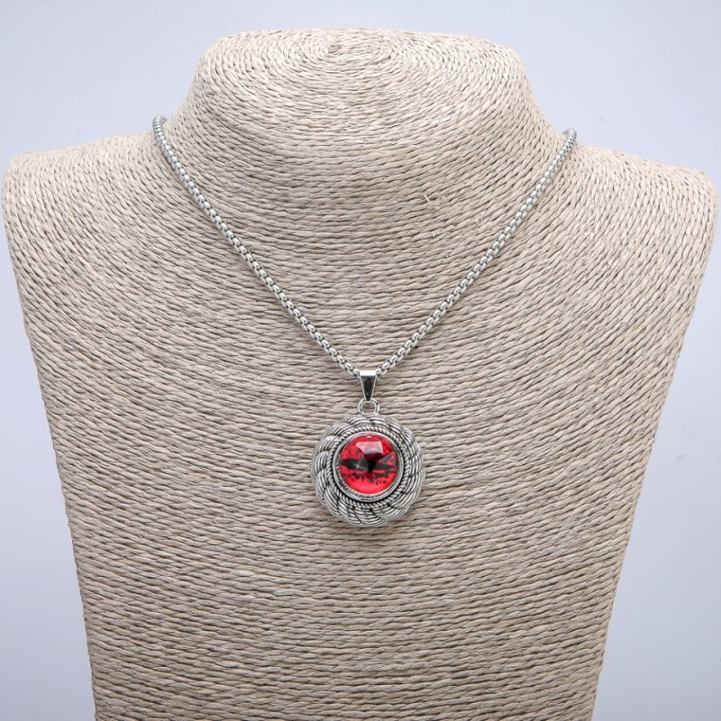 "Dragon Eye" Pendant in Setting 45x30mm on Chain, Length 70cm + - Silver-Tone Metal