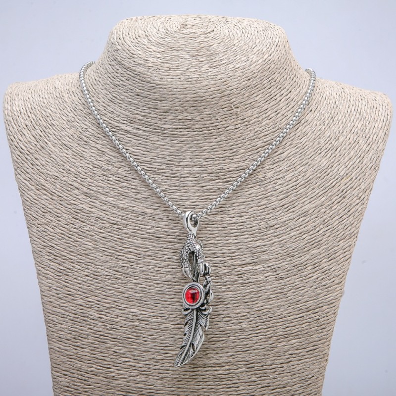Pendant "Paw with Feather Dragon Eye" 70x20mm on Chain, Length 70cm Silver-Tone Metal