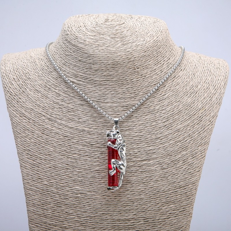 "Leopard" Pendant 60x16mm on chain, 70cm length +/-, silver-tone metal