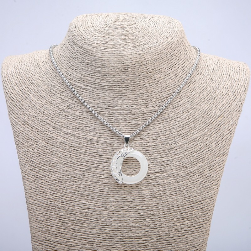 Pendant "Moon" 35x28mm on Chain, Length 70cm +/- Silver-Tone Metal