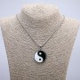 "Yin Yang" Pendant 43x30mm on Chain, 70cm +/- Length, Silver-Tone Metal