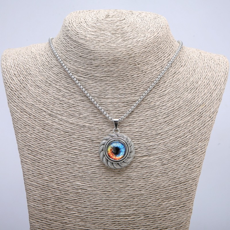 "Eye" Pendant in Frame 45x30mm on Chain, 70cm Length, Silver-Tone Metal