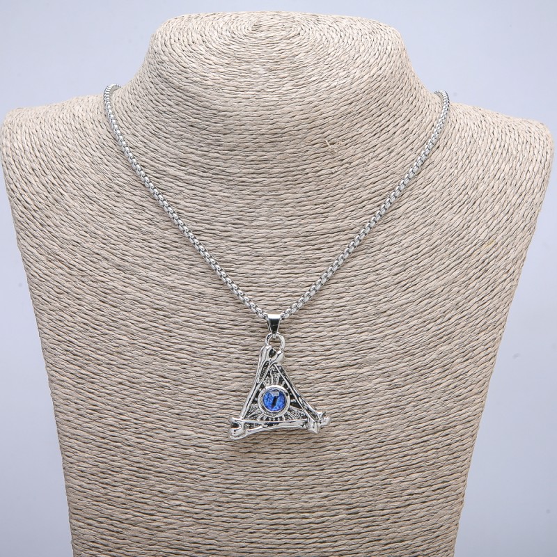 Pendant "Dragon Eye in Triangle" 40x35mm on Chain, Length 70cm Silver-Tone Metal