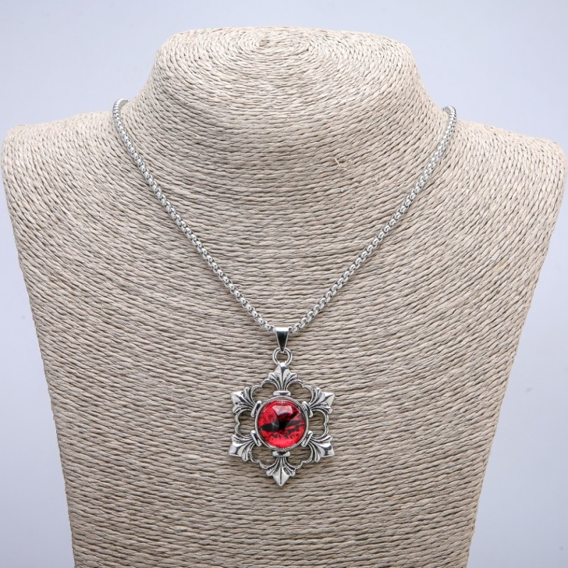 "Dragon Eye in Frame" Pendant 50x35mm on Chain, 70cm Length, Silver-Tone Metal