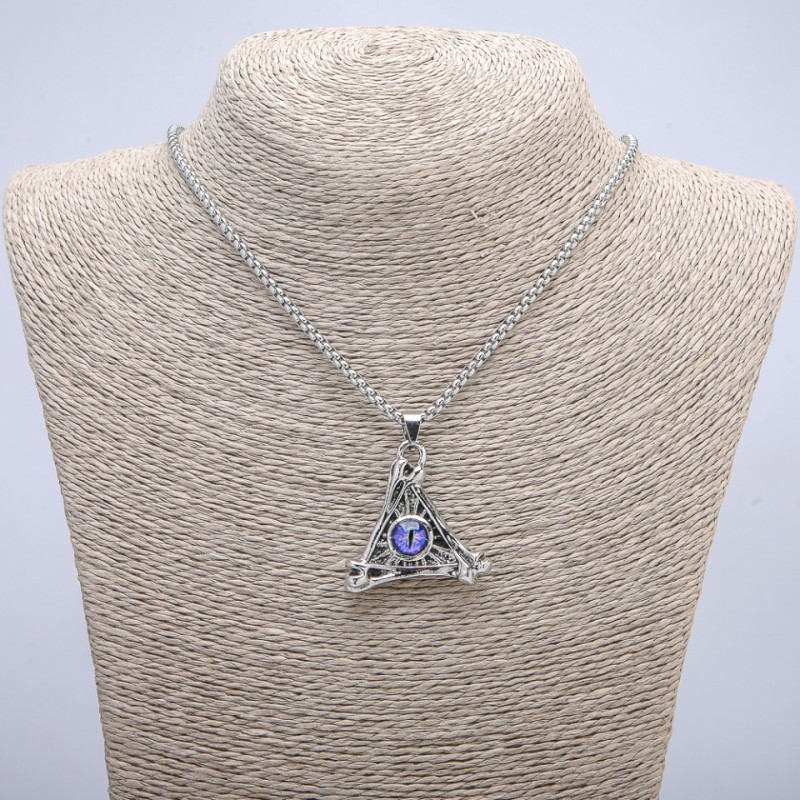 "Dragon Eye in Triangle" Pendant 40x35mm on Chain, 70cm Length, Silver-Tone Metal