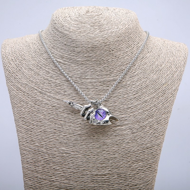 Pendant "Candle Hand Dragon Eye" 60x30mm on a chain, 70cm length, silver-tone metal